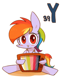 Size: 800x1000 | Tagged: safe, artist:joycall6, part of a set, rainbow dash, series:joycall6's periodic table, g4, :>, blushing, female, looking at you, periodic table, sitting, solo, television, test card, yttrium