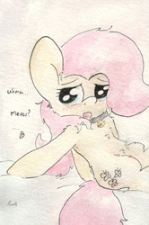 Size: 686x1032 | Tagged: safe, artist:slightlyshade, fluttershy, g4, bell, bell collar, collar, female, solo, traditional art