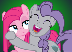 Size: 1791x1291 | Tagged: safe, artist:punzil504, maud pie, pinkie pie, earth pony, pony, g4, female, hug, mare, maudie pie, personality swap, pinkamena diane pie, role reversal, siblings, sisters, smiling, when she doesn't smile, when she smiles