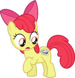 Size: 1500x1558 | Tagged: safe, apple bloom, earth pony, pony, bloom & gloom, g4, apple bloom's bow, bow, cutie mark, female, filly, foal, hair bow, simple background, solo, transparent background, trollface