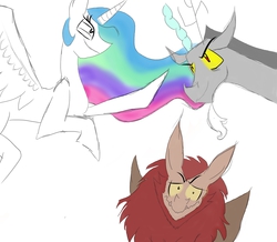 Size: 8046x7016 | Tagged: safe, artist:angriestdislestia, discord, princess celestia, scorpan, g4, absurd resolution