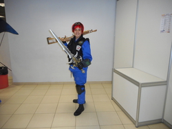 Size: 5152x3864 | Tagged: safe, artist:white_disaster, oc, oc:blackjack, human, 2015, clothes, cosplay, frostmourne, gun, irl, irl human, photo, rubronycon, rule 63, russian, shotgun, trigger discipline, weapon