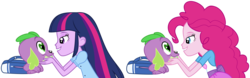 Size: 7075x2214 | Tagged: safe, hundreds of users filter this tag, pinkie pie, spike, twilight sparkle, dog, human, equestria girls, g4, age difference, backpack, bedroom eyes, eye contact, female, grin, heart eyes, high res, love, lucky bastard, male, petting, ship:pinkiespike, ship:twispike, shipping, show accurate, simple background, smiling, spike gets all the equestria girls, spike the dog, spikelove, straight, transparent background, twilight sparkle (alicorn), vector, wingding eyes