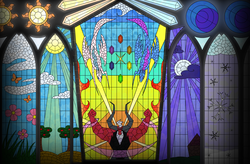 Size: 2283x1500 | Tagged: safe, artist:hydrusbeta, lord tirek, princess celestia, princess luna, g4, elements of harmony, stained glass