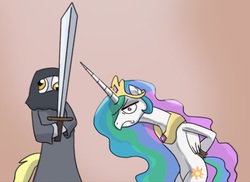 Size: 483x351 | Tagged: safe, artist:peichenphilip, edit, derpy hooves, princess celestia, pegasus, pony, g4, context is for the weak, eddard stark, execution, executioner, female, game of pones, game of thrones, ilyn payne, imminent death, imminent decapitation, mare, ned stark, regicide, sword