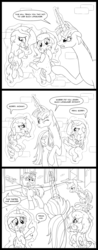Size: 1560x3972 | Tagged: safe, artist:sketchyjackie, princess celestia, princess luna, oc, oc:fausticorn, g4, cewestia, comic, cute, female, filly, filly celestia, filly luna, gordon ramsay, lauren faust, levitation, lineart, magic, monochrome, mouth soaping, ponified, punishment, soap, woona, younger