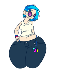 Size: 750x950 | Tagged: safe, artist:lightsoutequestria, dj pon-3, vinyl scratch, human, g4, ass, breasts, busty vinyl scratch, butt, clothes, dj boot-3, female, glowstick, hips, humanized, impossibly large butt, impossibly large thighs, impossibly wide hips, jeans, keychain, simple background, solo, tank top, thighs, thunder thighs, transparent background, vinyl ass, wide hips