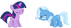 Size: 8500x3400 | Tagged: safe, artist:estories, trixie, twilight sparkle, pony, unicorn, g4, angry, female, filly, filly trixie, filly twilight sparkle, mare, simple background, transparent background, twilight vs trixie, vector, younger