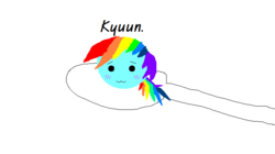 Size: 703x394 | Tagged: safe, artist:tamagosqueeze, rainbow dash, g4, bean, blushing, female, kyuun, nyoro-n, solo, species swap, spoon, text