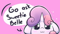 Size: 1250x706 | Tagged: safe, artist:spikedmauler, sweetie belle, pony, unicorn, g4, :3, cute, diasweetes, female, go ask sweetie belle, solo