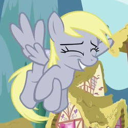 Size: 680x680 | Tagged: safe, screencap, derpy hooves, pegasus, pony, g4, slice of life (episode), crossed hooves, female, flying, mare, smiling, solo