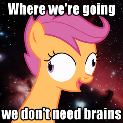 Size: 600x600 | Tagged: safe, scootaloo, g4, derp, event horizon, horsehead nebula, image macro, meme, space, wat