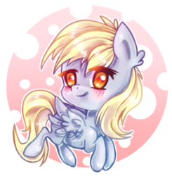 Size: 573x584 | Tagged: dead source, safe, artist:inky-pinkie, derpy hooves, pegasus, pony, g4, blushing, chibi, female, mare, smiling, solo