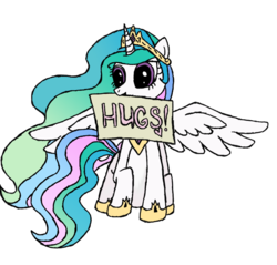 Size: 940x900 | Tagged: safe, artist:nox-arcana79, princess celestia, g4, cute, cutelestia, female, hug request, hugs needed, mouth hold, sign, sitting, solo, spread wings