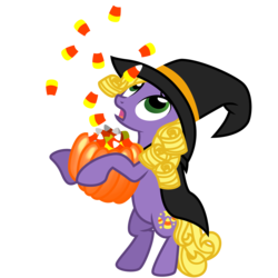 Size: 3000x3000 | Tagged: safe, artist:sunley, abra-ca-dabra, earth pony, pony, g3, g4, bipedal, candy, candy corn, cape, clothes, female, food, g3 to g4, generation leap, halloween, hat, mare, open mouth, simple background, solo, transparent background, vector, witch hat