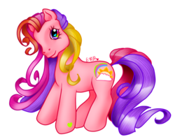 Size: 702x551 | Tagged: safe, artist:prettywitchdoremi, rainbow flash, g3, female, heart, heart eyes, solo, wingding eyes