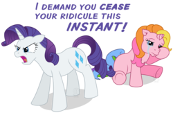 Size: 2372x1546 | Tagged: safe, artist:anscathmarcach, rarity, rarity (g3), pony, unicorn, g3, g4, angry, angry rarity, crying, dialogue, female, mare, ponies defending previous generation, screaming, self ponidox, simple background, sitting, transparent background