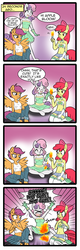 Size: 1122x3496 | Tagged: safe, artist:anibaruthecat, apple bloom, scootaloo, sweetie belle, earth pony, anthro, unguligrade anthro, apple bloomers, comic:fetish escalation, g4, 4koma, armpits, assisted exposure, bandeau, belly button, clothes, comic, cutie mark crusaders, dress, fire, hoof feet, japanese, midriff, oh crap, pyro belle, this will end in incineration, this will end in pain, this will end in tears and/or death, this will not end well, underhoof