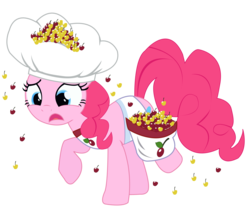 Size: 5323x4439 | Tagged: safe, artist:bigccv, pinkie pie, g4, absurd resolution, cherry, female, hat, saddle bag, simple background, solo, transparent background, vector