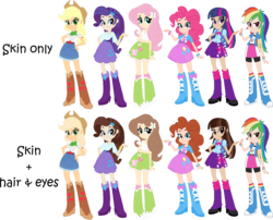 Size: 1499x1209 | Tagged: safe, artist:colossalstinker, artist:selenaede, applejack, fluttershy, pinkie pie, rainbow dash, rarity, twilight sparkle, equestria girls, g4, argument in the comments, backpack, balloon, boots, bowtie, bracelet, brunette rarity, clothes, cowboy boots, eqg promo pose set, hand on hip, high heel boots, human coloration, humane six, jewelry, mane six, natural hair color, realism edits, socks, wristband