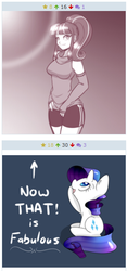 Size: 281x599 | Tagged: safe, artist:mister-true, artist:scorpdk, rarity, starlight glimmer, human, derpibooru, g4, clothes, exploitable meme, female, filly, humanized, juxtaposition, juxtaposition win, meme, meta, shorts