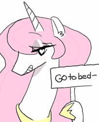 Size: 698x859 | Tagged: safe, artist:dkssud, color edit, edit, princess celestia, princess molestia, g4, bedroom eyes, blushing, colored, eyeshadow, female, go to bed, grin, heart eyes, hoof hold, looking at you, sign, smiling, solo, wingding eyes