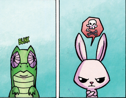Size: 836x648 | Tagged: safe, idw, angel bunny, gummy, g4, spoiler:comic, spoiler:comic31, angel is a bunny bastard, skull and crossbones