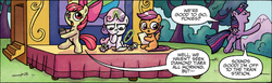 Size: 1259x389 | Tagged: safe, idw, apple bloom, scootaloo, sweetie belle, twilight sparkle, alicorn, pony, g4, spoiler:comic, spoiler:comic31, cutie mark crusaders, female, mare, twilight sparkle (alicorn)