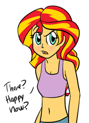 Size: 328x451 | Tagged: safe, artist:catlover1672, sunset shimmer, equestria girls, g4, my little pony equestria girls: rainbow rocks, belly button, blushing, clothes, embarrassed, female, midriff, solo, tank top