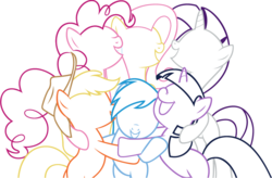 Size: 988x650 | Tagged: safe, artist:ebontopaz, applejack, fluttershy, pinkie pie, rainbow dash, rarity, twilight sparkle, g4, group, group hug, lineart, mane six, simple background, transparent background, vector