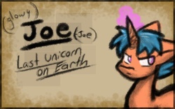 Size: 430x269 | Tagged: safe, artist:zutcha, oc, oc only, oc:mystic rune, pony, unicorn, fanfic:the last pony on earth, ponies after people, glowing horn, horn, illustration, magic, male, solo, stallion, text