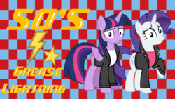 Size: 3840x2160 | Tagged: safe, artist:sebisscout1997, rarity, twilight sparkle, alicorn, pony, g4, 1950s, 50's fashion, clothes, female, greaser, high res, jacket, leather jacket, mare, twilight sparkle (alicorn), vector, wallpaper