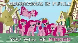 Size: 720x404 | Tagged: safe, edit, applejack, fluttershy, pinkie pie, rainbow dash, rarity, twilight sparkle, g4, join the herd, mane 6 recolors, pink, pink text, pinkest pie, resistance is futile