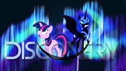 Size: 1920x1080 | Tagged: safe, artist:kysss90, artist:php11, artist:spltfyre, nightmare moon, twilight sparkle, g4, shocked, space, vector, wallpaper