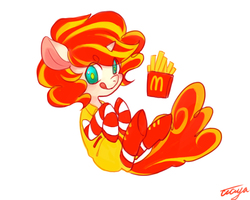 Size: 1000x800 | Tagged: safe, artist:ciciya, oc, oc only, oc:ciciya, oc:corporate whore, pony, clothes, cosplay, costume, fast food, french fries, mcdonald's, ronald mcdonald, socks, solo, striped socks, uncle mcdonald's costume
