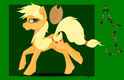 Size: 2500x1618 | Tagged: safe, artist:littlewolfstudios, applejack, earth pony, pony, g4, apple, female, mare, running, solo