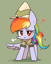Size: 800x1000 | Tagged: safe, artist:joycall6, daring do, rainbow dash, g4, bedroom eyes, blushing, clothes, costume, female, hat, pith helmet, solo