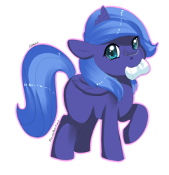 Size: 1007x1045 | Tagged: safe, artist:tomocreations, princess luna, g4, blank flank, cute, female, filly, mouth hold, solo, woona