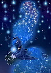 Size: 2343x3364 | Tagged: safe, artist:aurora69rainbow, princess luna, g4, cloud, eyes closed, female, high res, night, solo