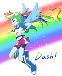 Size: 1369x1667 | Tagged: safe, artist:ta-na, rainbow dash, equestria girls, g4, belly button, boots, clothes, delicious flat chest, female, high heel boots, jacket, midriff, ponied up, pony ears, rainbow flat, shirt, shoes, skirt, socks, solo, vest, wings
