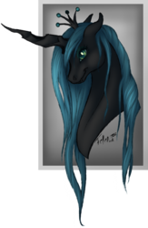 Size: 1142x1754 | Tagged: safe, artist:fellefan, queen chrysalis, changeling, changeling queen, g4, crown, female, jewelry, portrait, regalia, solo