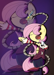 Size: 1024x1404 | Tagged: safe, artist:therandomjoyrider, discord, fluttershy, leviathan, g4, clothes, crossover, skullgirls, squigly