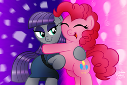 Size: 1024x683 | Tagged: safe, artist:aleximusprime, maud pie, pinkie pie, g4, cute, diapinkes, duo, hug, maudabetes, smiling