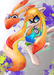 Size: 1200x1650 | Tagged: safe, artist:ardail, inkling, original species, pony, squid, squidpony, crossover, headphones, ponified, solo, splatoon