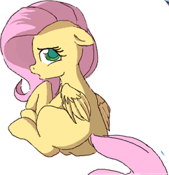 Size: 297x307 | Tagged: safe, artist:yoditax, fluttershy, pegasus, pony, g4, butt, cute, dock, female, flockdraw, floppy ears, flutterbutt, looking back, mare, plot, simple background, sitting, tail, white background