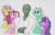 Size: 1067x691 | Tagged: safe, artist:anonymous, fluttershy, lyra heartstrings, pinkie pie, twilight sparkle, oc, oc:anon, human, g4, anon gets all the mares, anonymous, drawthread, eyes closed, smiling, the dog whisperer, tongue out