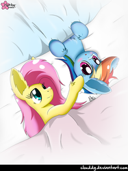 Size: 748x1000 | Tagged: safe, artist:clouddg, fluttershy, rainbow dash, pegasus, pony, g4, blushing, duo, female, lesbian, ship:flutterdash, shipping