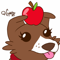 Size: 720x723 | Tagged: safe, artist:quarantinedchaoz, winona, dog, g4, apple, female, parody, portrait, solo, tongue out