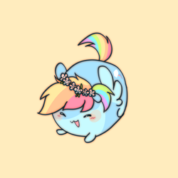 Size: 1280x1280 | Tagged: safe, artist:pekou, part of a set, rainbow dash, g4, blushing, chubbie, cute, dashabetes, female, floral head wreath, solo