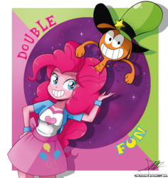 Size: 1472x1559 | Tagged: safe, artist:the-butch-x, pinkie pie, equestria girls, g4, bracelet, crossover, duo, hammerspace hair, pinkie's magic hair, sweet dreams fuel, wander (wander over yonder), wander over yonder